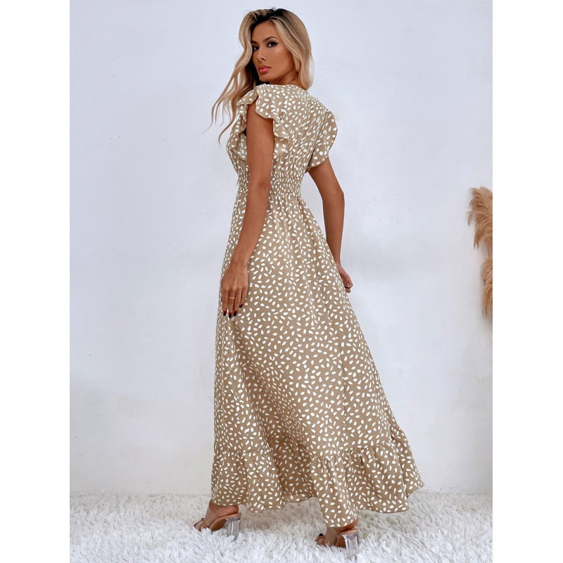 Damen Maxikleid mit Rüschendetails und verspieltem Muster EB