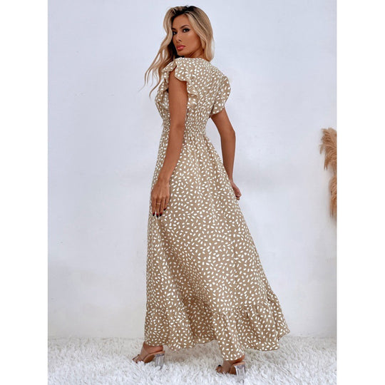 Damen Maxikleid mit Rüschendetails und verspieltem Muster EB