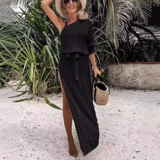 Damen Sommerliches Maxi-Kleid mit asymmetrischem Schnitt und lässigem Bindegürtel EB