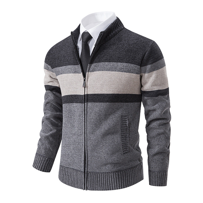 Herren Strickjacke mit hohem Kragen und innovativem Zip EB