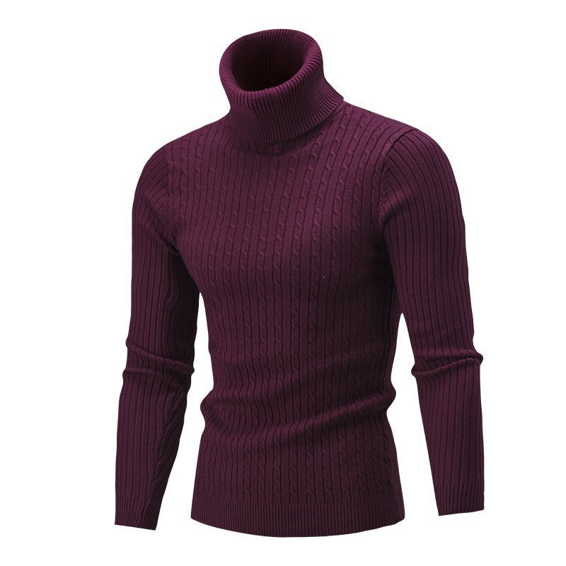 Herren nan gerippter Rollkragenpullover mit Zopfmuster und körpernaher Slim-Fit-Silhouette EB