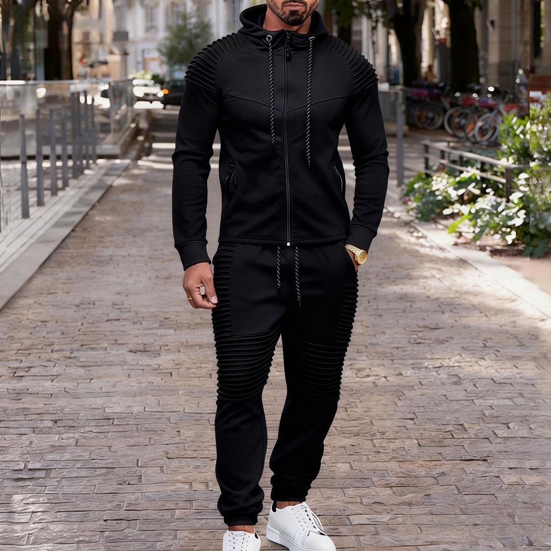 Herren nan sportives Kapuzen-Sweatset mit gerippten Biker-Paneelen EB