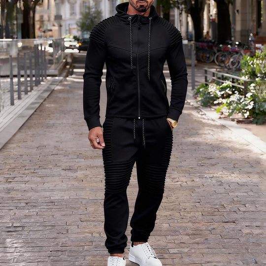 Herren nan sportives Kapuzen-Sweatset mit gerippten Biker-Paneelen EB
