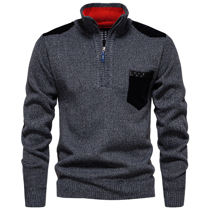 Herren Stehkragenpullover mit kontrastierenden Details und praktischen Taschen EB