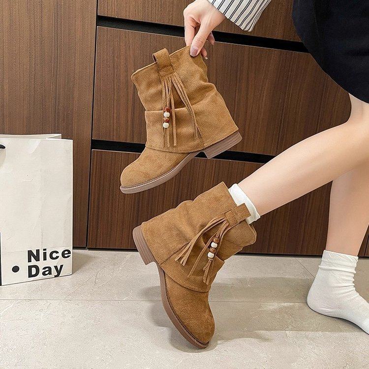 Damen Elegante Ankle Boots aus hochwertigem Wildleder mit dekorativem Tassel-Detail EB