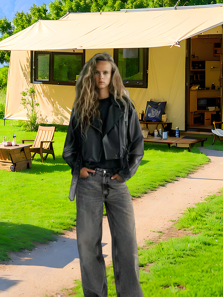 Damen trendige Jacke im edgy Biker-Stil mit asymmetrischem Reißverschluss EB