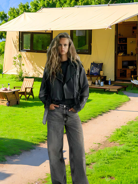 Damen trendige Jacke im edgy Biker-Stil mit asymmetrischem Reißverschluss EB