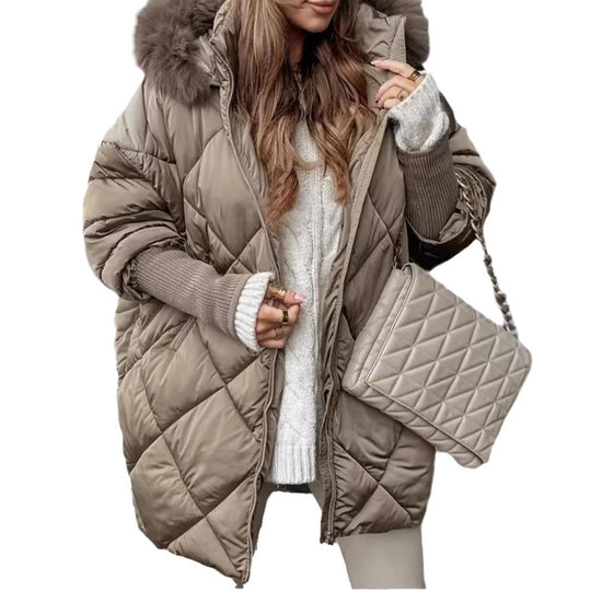 Damen nan weit geschnittener gesteppter Winterparka mit Kapuze Kunstpelzbesatz und Rippbündchen EB