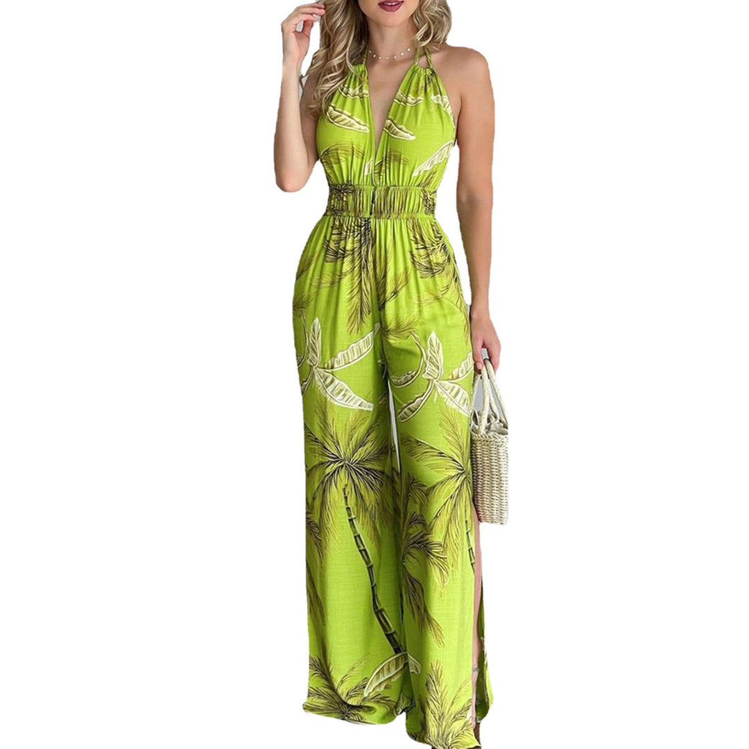 Damen eleganter Jumpsuit mit Spaghettiträgern und hohen Seitenschlitzen EB