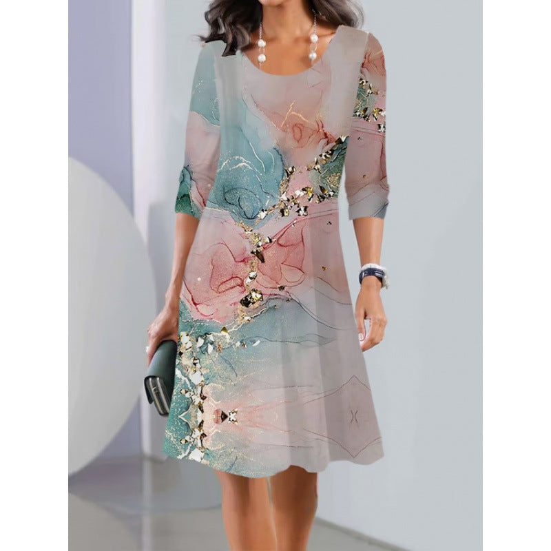 Damen Fließendes Blumenkleid mit eleganter Farbverlaufsgestaltung EB