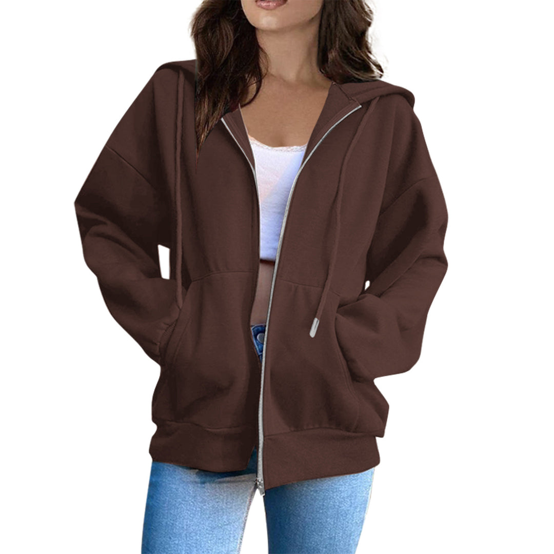 Damen nan lässige Kapuzenjacke mit durchgehendem Reißverschluss, Kängurutaschen und voluminösen Raglanärmeln EB