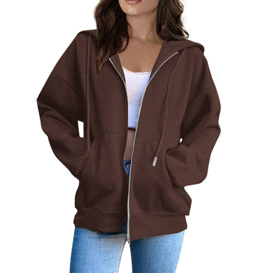 Damen nan oversized Kapuzenjacke mit durchgehendem Reißverschluss, Kängurutaschen und weichem Innenfutter EB