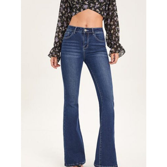 Damen Bootcut Jeans mit verschlissenen Details und hohem Bund EB