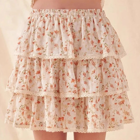 Damen schwingender Minirock mit floralen Rüschendetails EB
