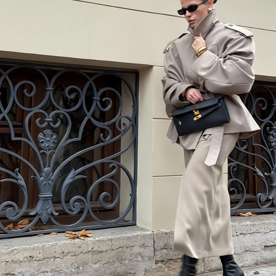 Damen Oversized Trenchcoat mit hochgeschlossenem Kragen und weiten Ärmeln EB