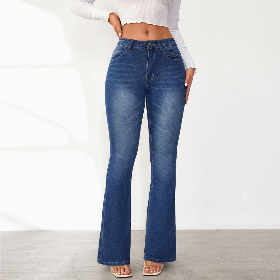 Damen Flared Jeans im Vintage-Stil mit hohem Bund und elastischem Stretch EB