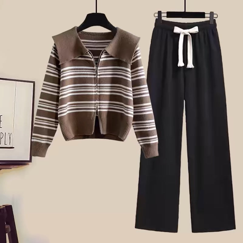 Damen Strickjacke mit Reißverschluss und weiten Hosen EB