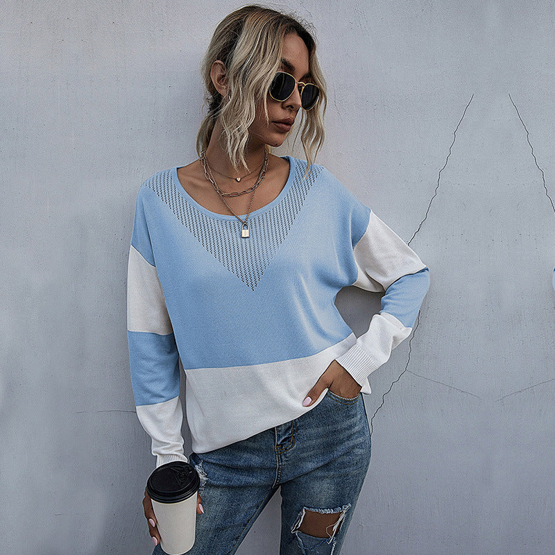 Damen lässiger V-Pullover mit modischem Netzdesign EB