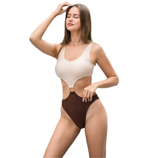 Damen Einteiler Badeanzug mit innovativem Cut-Out und schickem Ringdetail EB