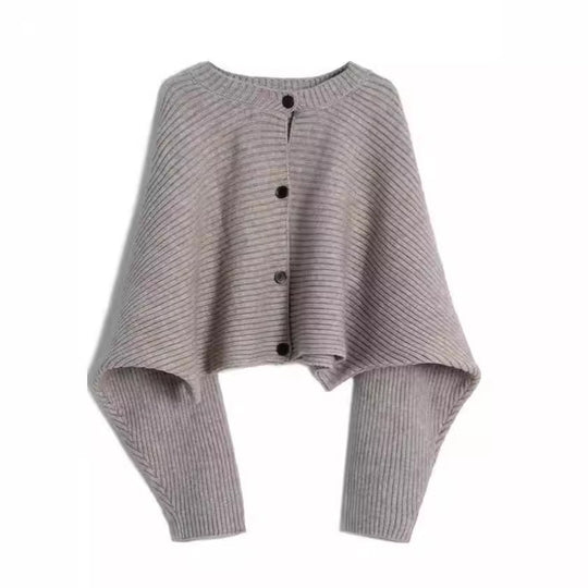Damen modischer Strickoverwurf mit Knopfdetail und strukturiertem Design EB