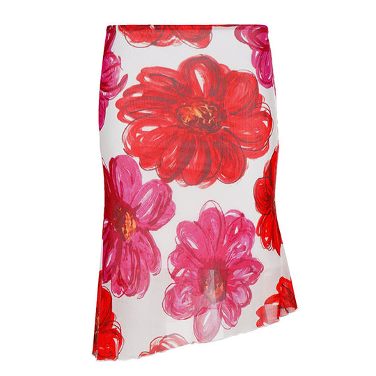 Damen Floral Maxi-Rock mit asymmetrischem Saum und elastischem Bund EB