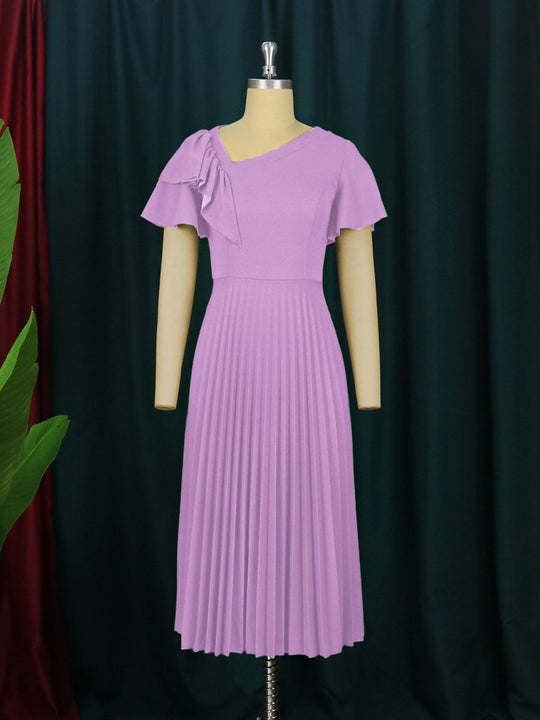 Damen elegantes Plisseekleid mit asymmetrischem Rüschen-Detail EB