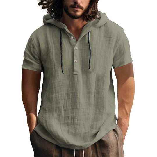 Herren lässiges Kurzarm-Hoodie mit Knopfleiste EB
