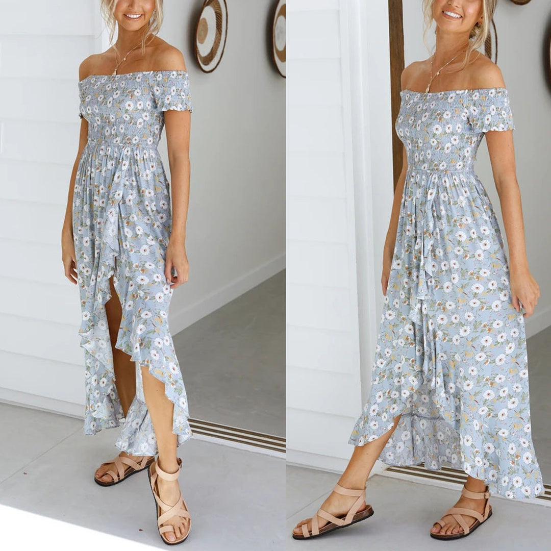 Damen Off-Shoulder Maxikleid mit floralem Print und lässigem Schnitt EB