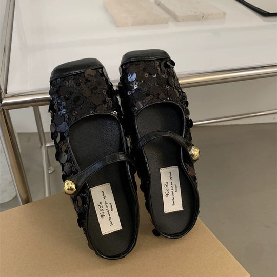 Damen festliche Plateau-Pumps mit glitzernden Pailletten und elegantem Riemchen EB