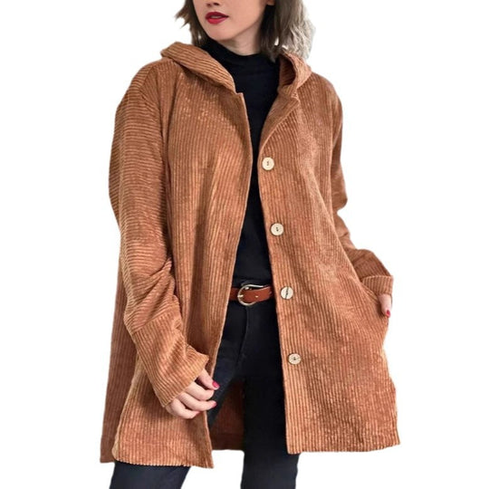 Damen lässige und gemütliche Cordjacke mit Kapuze EB