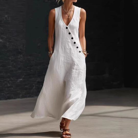 Damen Langarmkleid mit seitlichem Schlitz und Knopfdetails EB