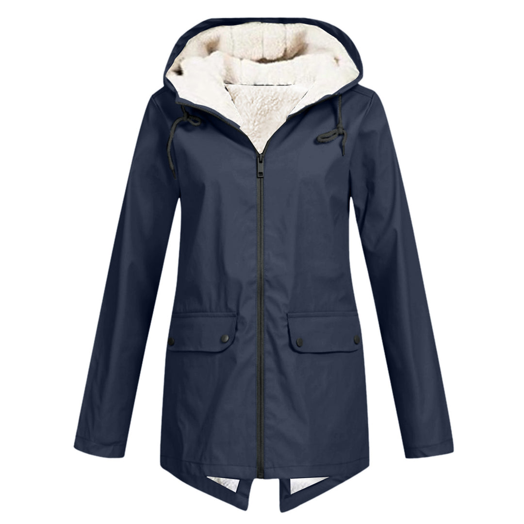 Damen wetterfeste und gefütterte Regenjacke mit verstellbarem Kapuzenkragen EB