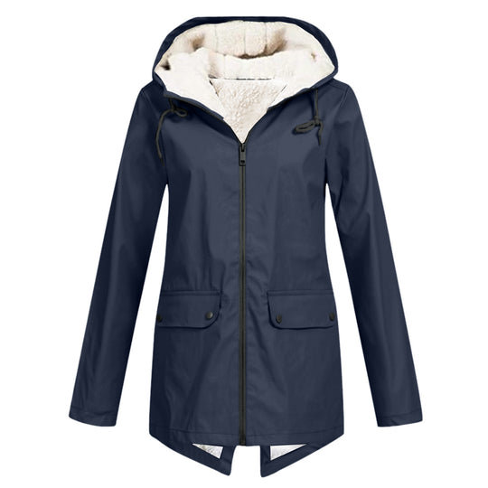 Damen wetterfeste und gefütterte Regenjacke mit verstellbarem Kapuzenkragen EB