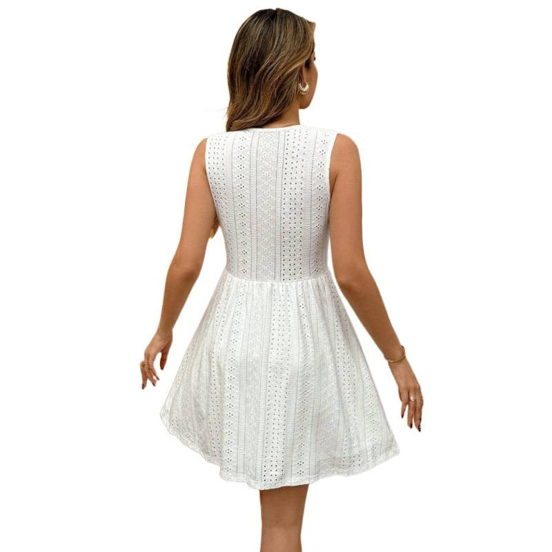 Damen Sommerliches Spitzenkleid mit tiefem V-Ausschnitt und elastischem Tailleneinsatz EB