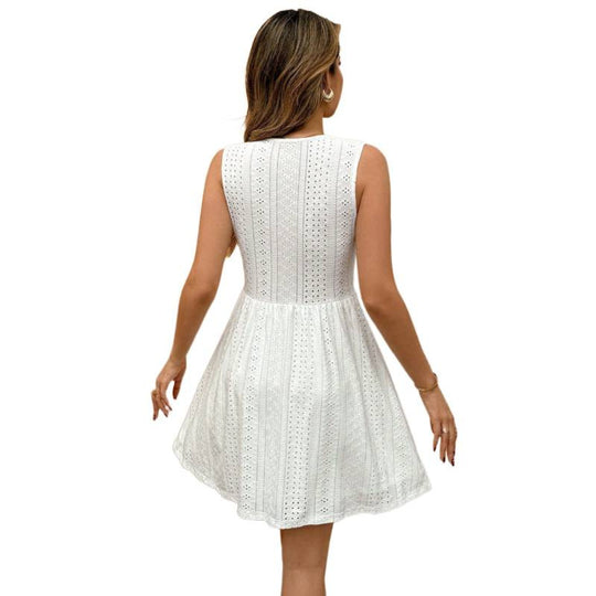 Damen Sommerliches Spitzenkleid mit tiefem V-Ausschnitt und elastischem Tailleneinsatz EB