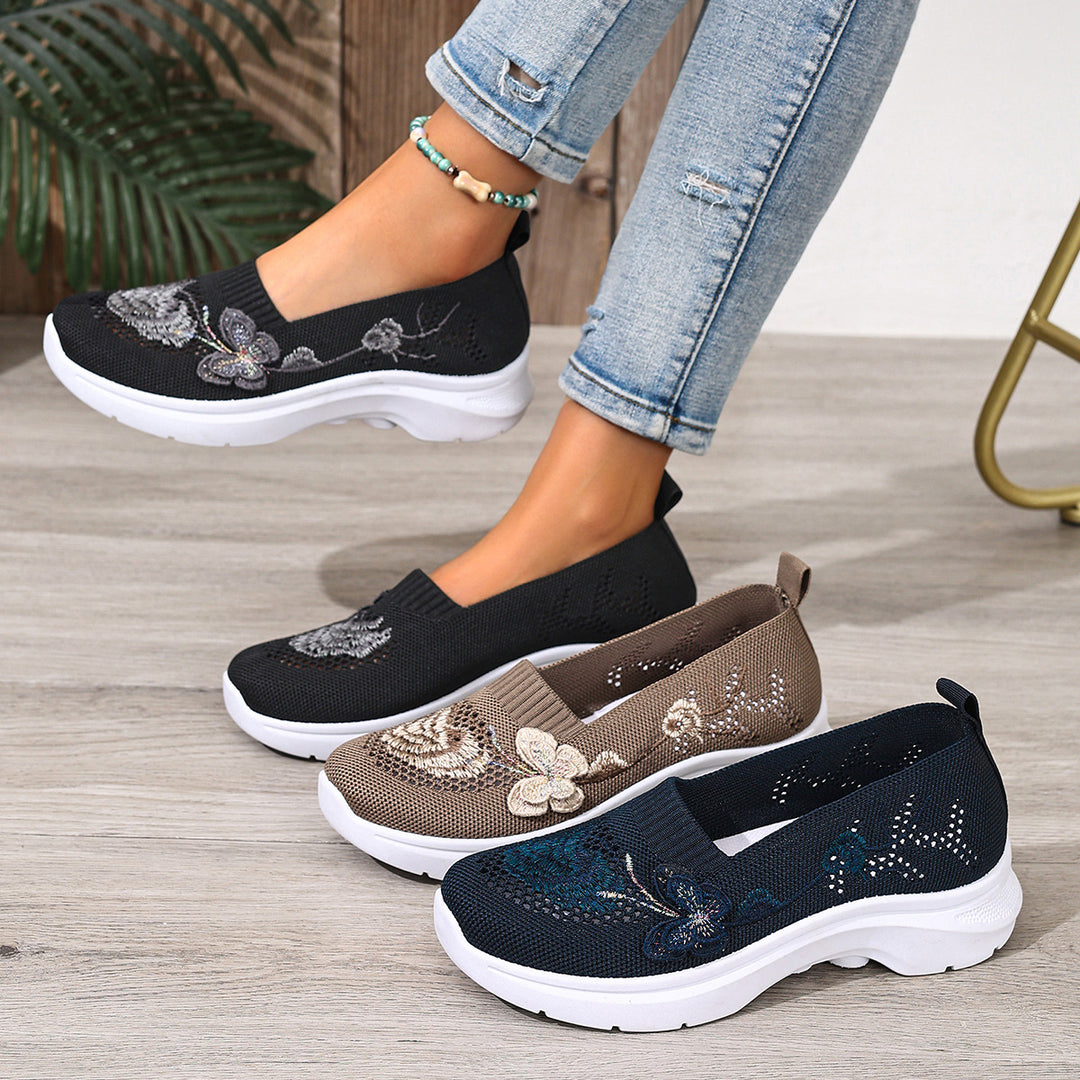 Damen Komfortable und atmungsaktive Slip-On Laufsohle mit floralem Dekor EB