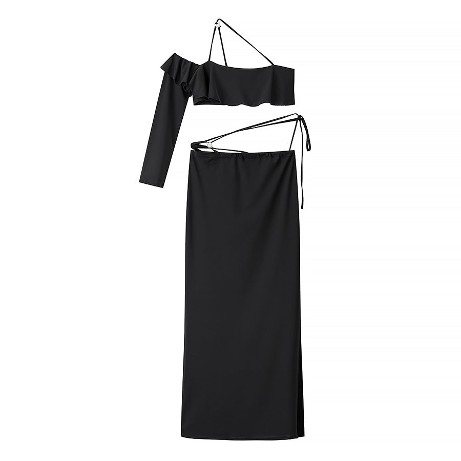 Damen Abendkleid mit asymmetrischem Schnitt und feinen Rüschendetails EB