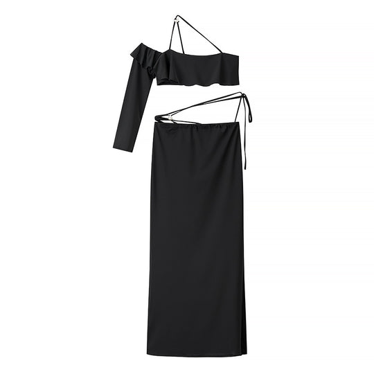 Damen Abendkleid mit asymmetrischem Schnitt und feinen Rüschendetails EB