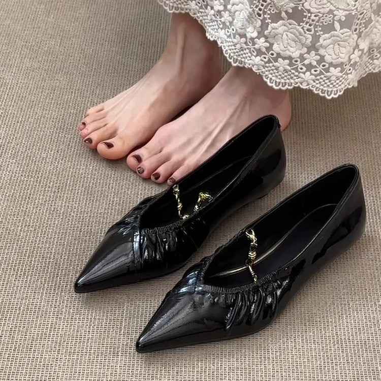 Damen elegante Ballerina-Schuhe mit luxuriösen Falten und Schmuckdetail EB