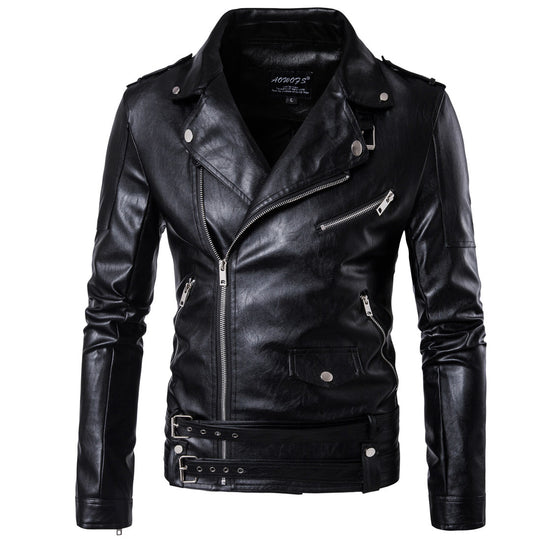 Herren Bikerjacke aus hochwertigem mit asymmetrischem Reißverschluss und dekorativen Schnallen EB