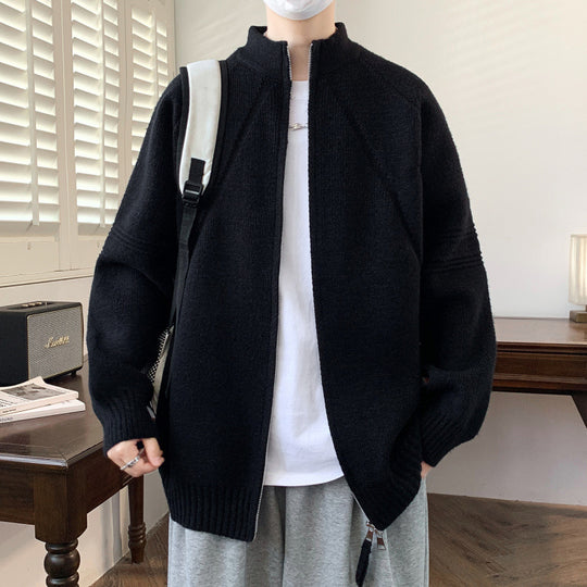Herren Strickjacke mit hochgeschlossenem Kragen und Reißverschluss EB