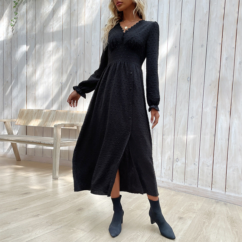 Damen Maxikleid mit elegantem V-Ausschnitt und raffiniertem Schlitz EB