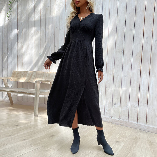 Damen Maxikleid mit elegantem V-Ausschnitt und raffiniertem Schlitz EB