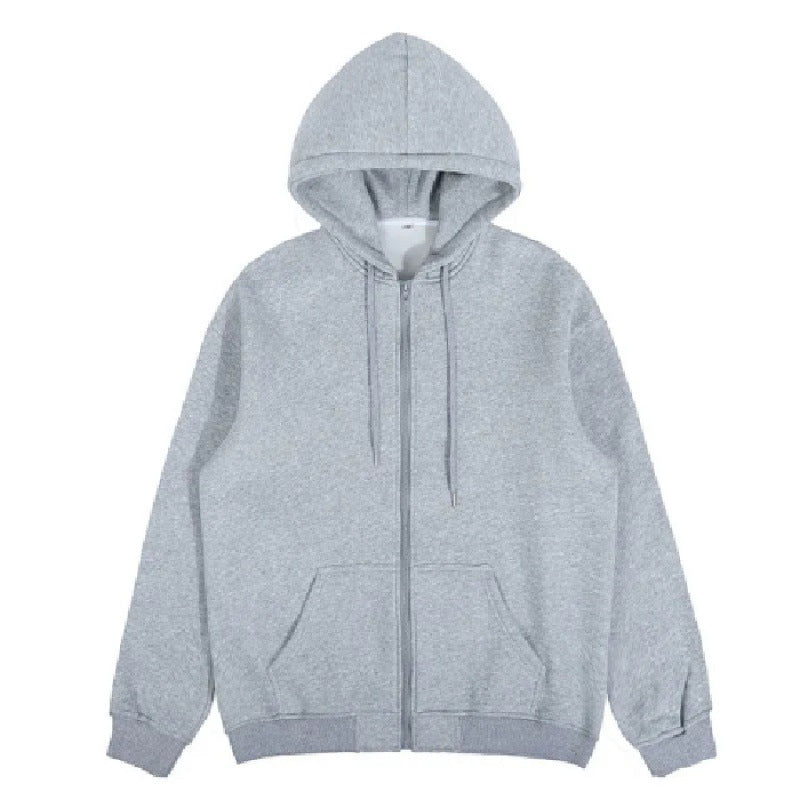 Unisex nan minimalistischer Zip-Hoodie aus schwerer Baumwollmischung mit Kängurutaschen und gerippten Bündchen EB