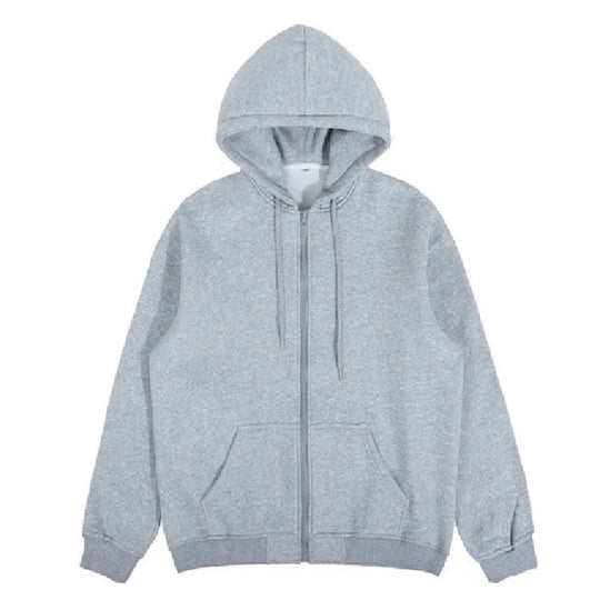 Unisex nan minimalistischer Zip-Hoodie aus schwerer Baumwollmischung mit Kängurutaschen und gerippten Bündchen EB