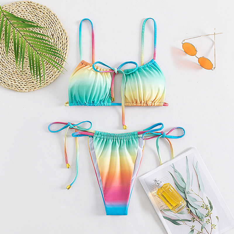 Damen Bikiniset mit verstellbaren Trägern und buntem Farbverlauf EB