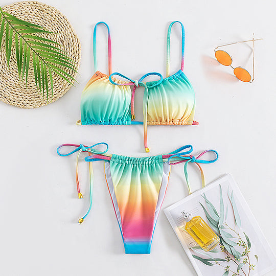 Damen Bikiniset mit verstellbaren Trägern und buntem Farbverlauf EB