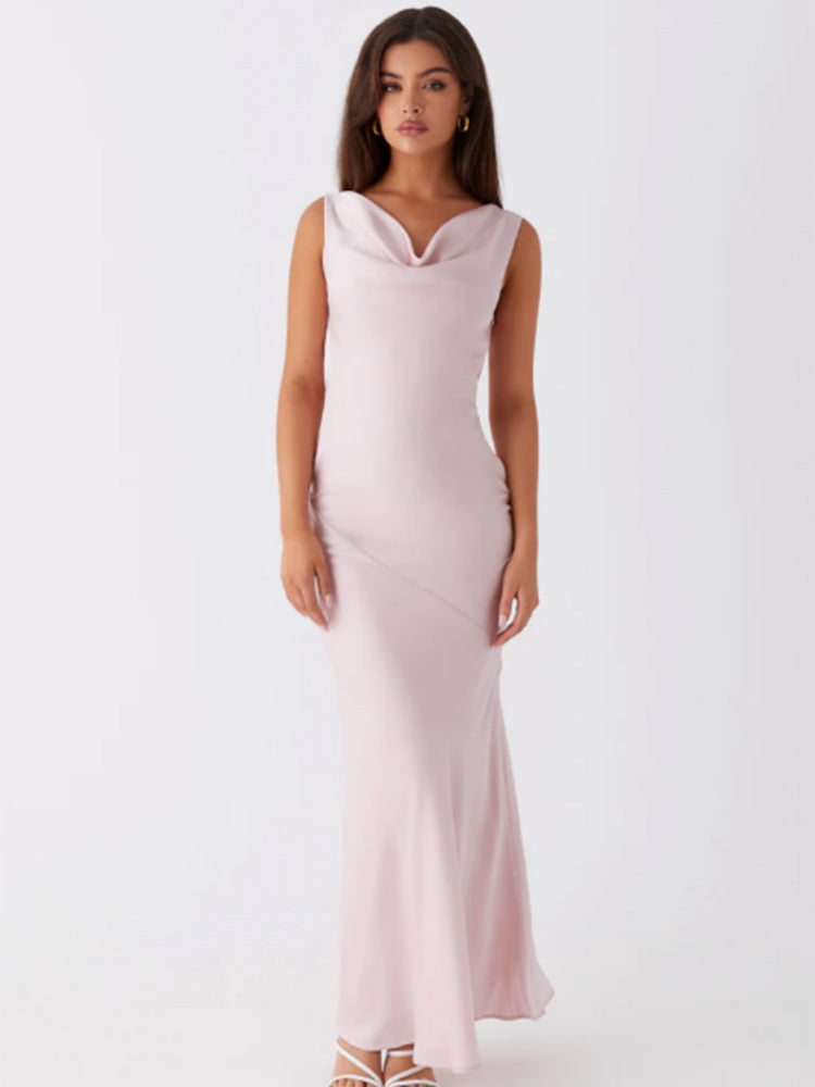 Damen Elegantes Maxikleid mit tiefem V-Ausschnitt und fließendem Stoff EB