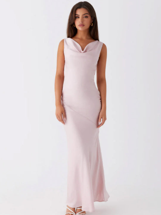 Damen Elegantes Maxikleid mit tiefem V-Ausschnitt und fließendem Stoff EB
