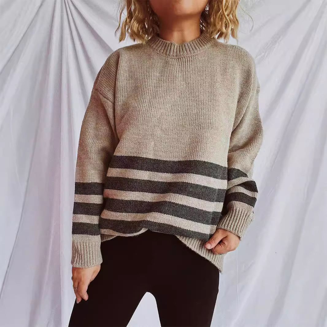 Damen lässiger Oversize-Pullover mit modernem Streifenmuster EB